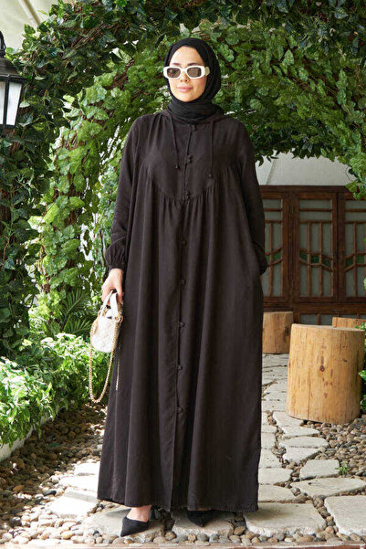 Neways 6635-Parça Boyalı Brit Düğmeli Denim Ferace Siyah