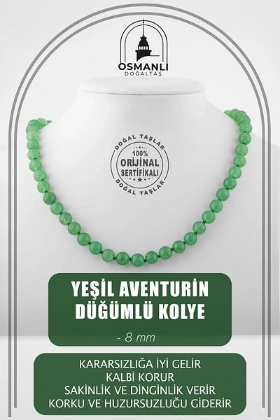 OSMANLI DOĞAL TAŞ Green Aventurine 8 Mm Knotted Natural Stone Necklace