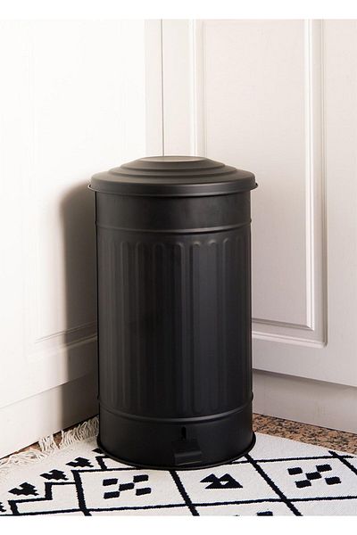 LUCKYHOMES Coș de gunoi galvanizat 24lt 50x30cm Coș de gunoi de dimensiune medie negru, coș de gunoi cu pedală din metal inoxidabil