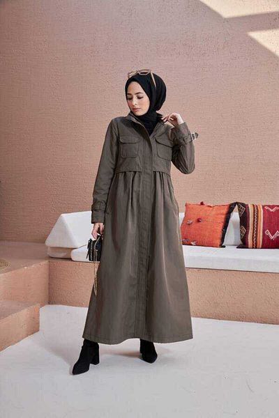 Neways 6302-Inter Khaki Trench Coat - Drawstring
