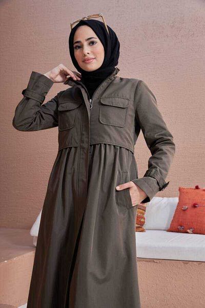 Neways 6302-Inter Khaki Trench Coat - Drawstring