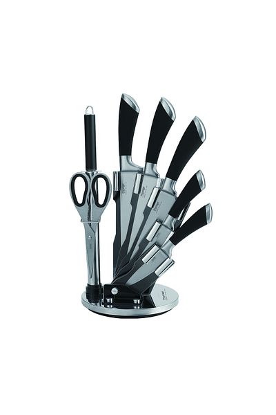Prestige 8-piece knife set with acrylic stand |  laser-cut rust-free stainless steel blade ( BLACK )