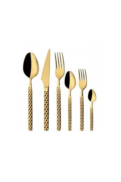SILA 36 Pcs 6 Persons Straw Gold Fork Spoon Blade Set