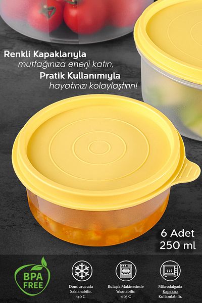 Meleni Home Set of 6 Yellow Round Food Storage - Food Container, 6X250Ml Organizer Organizer