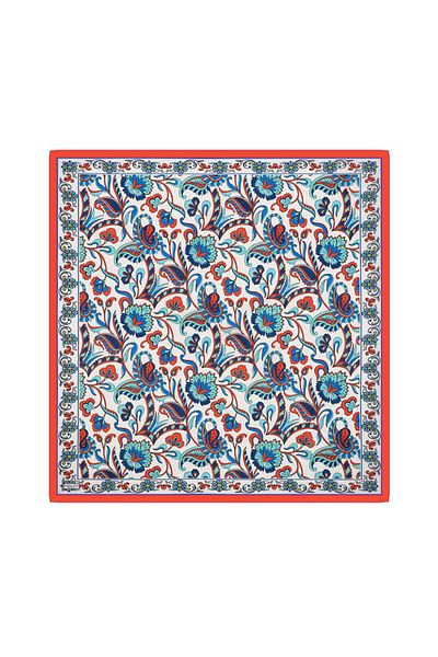Bursa İpek Red Flower Pattern Voile Silk Scarf