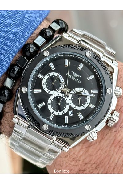 FERRO Brand Steel Band, Silver Color, Brown Dial Men's Wrist Watch + Bracelet Gift