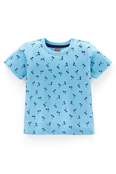 Babyhug Babyhug Cotton Half Sleeves T-Shirt with Trees Print - Sky Blue