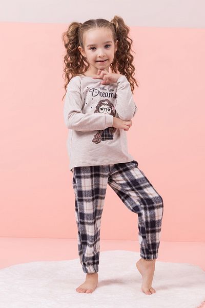 DMB BOYS & GIRLS Printed Plaid Patterned Fleece Pajamas Set Bottom-Top Girls' Set