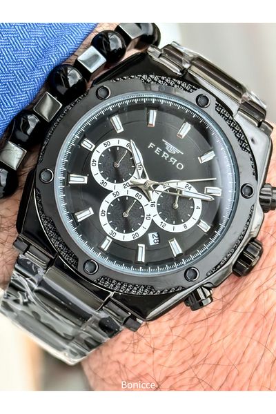 FERRO Brand Steel Band, Silver Color, Brown Dial Men's Wrist Watch + Bracelet Gift