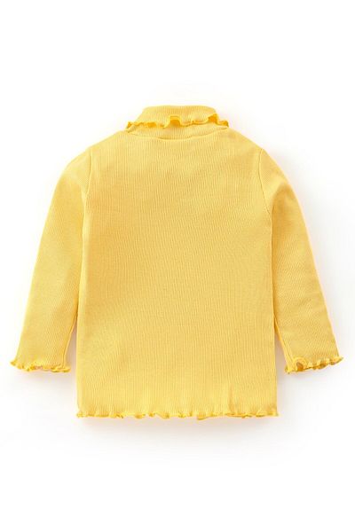 Babyhug Babyhug Full Sleeves Cotton Lycra Rib Solid Turtle Neck T-Shirt with Lettuce Hem Detailing  - Yellow