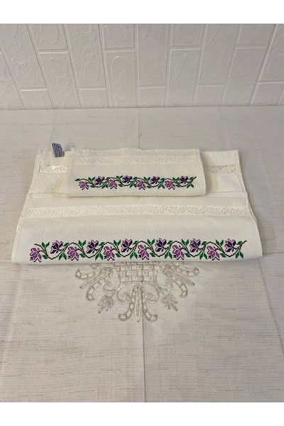 Vinezza Home Collection Πετσέτα προίκας χειροποίητη βαμβακερή με κοριτσάκι 50x90,30x50