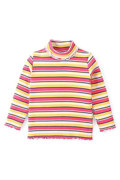 Babyhug Babyhug Cotton Knit Full Sleeves Striped Skivi T-Shirt - Navy Yellow & Peach