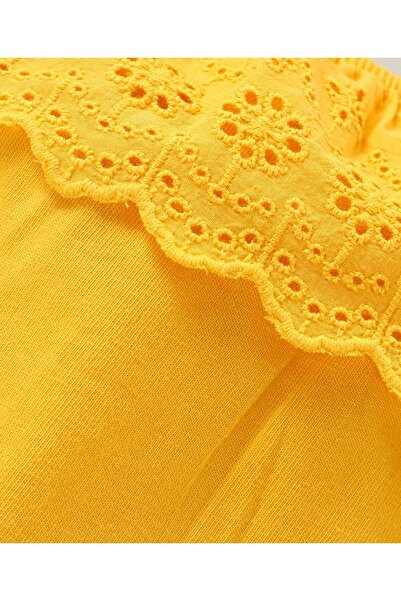 Babyhug Babyhug Cotton Knit Off Shoulder Sleeves Schiffli Top With Frill Detailing - Mustard