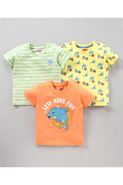 Babyhug تي شيرت بأكمام قصيرة وطبعة دولفين - عبوة من 3 قطع - متعدد الألوان