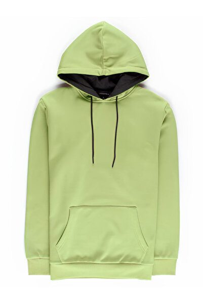 Butik Fıstık Yeşili Unisex Basic Düz Renk Kapüşonlu Sweatshirt