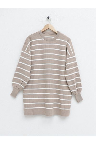 Modamorfo Crew Neck Corded Knitwear Tunika - nerc