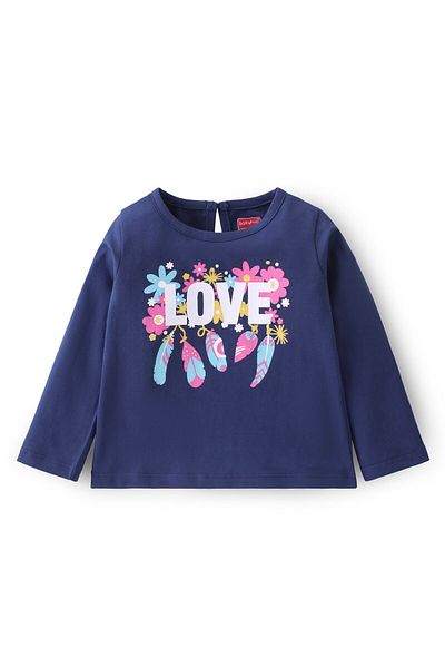 Babyhug Babyhug Full Sleeves Cotton Knit T- Shirt Floral Graphics - Navy