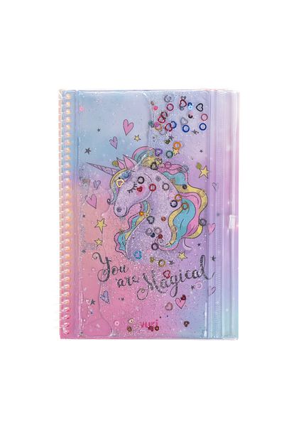 VUKİ Σημειωματάριο A5 με μολυβοθήκη Unicorn Glitter και Watercolor Cover