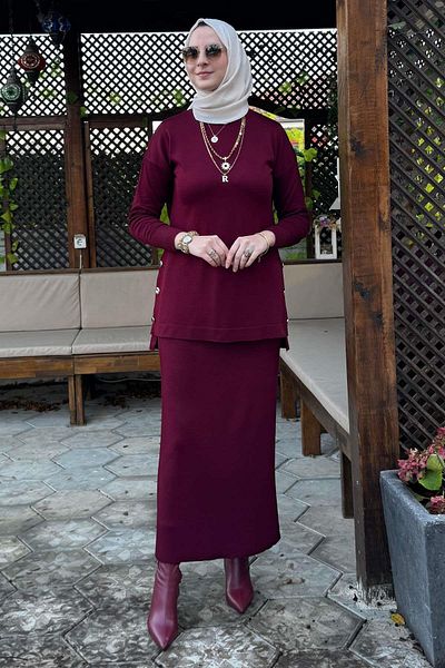 Rabia Şamlı Σετ πλεκτό μπορντό Sezen