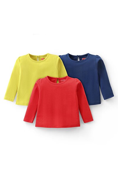 Babyhug Babyhug Cotton Knit Full Sleeves Solid Color Tops Pack of 3 - Blue/Red/Yellow