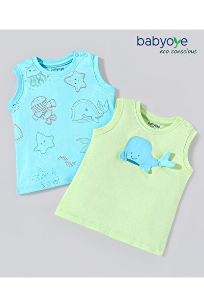 Babyoye تي شيرت بدون أكمام مصنوع من القطن بنسبة 100% مع تطريز بتقنية إيكو جيف...