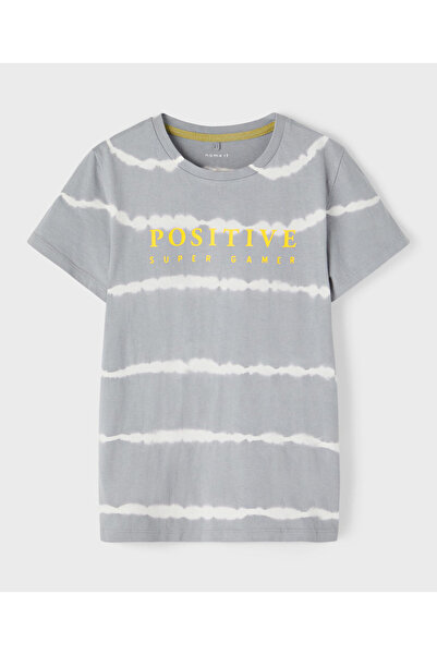 Name it تي شيرت Positive Vibes - رمادي اللون