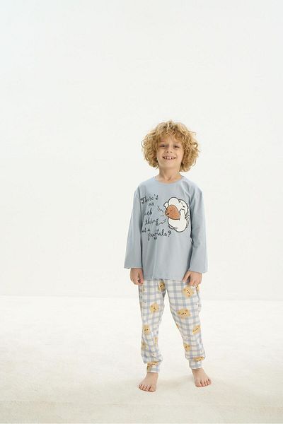 Sevim Costum de pijama albastru cu maneca lunga pentru baieti C6T5N7O8