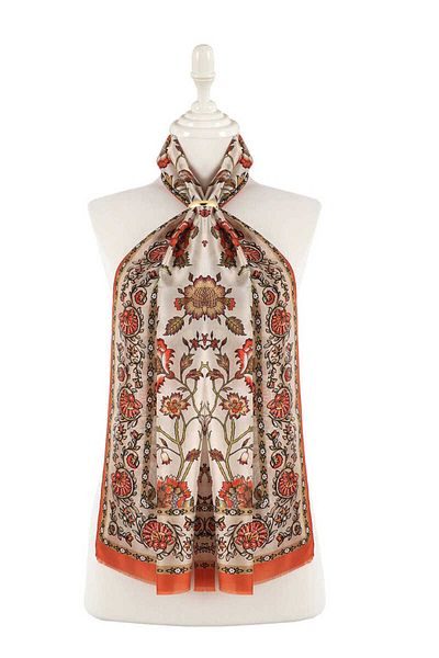 Bursa İpek Cinnamon Lilies Pattern Voile Silk Scarf