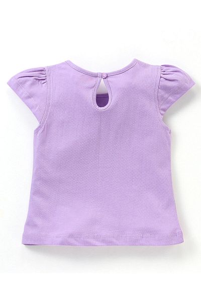 Babyhug 100% Cotton Knit Cap Sleeves Graphics Detailing Tee - Light Purple