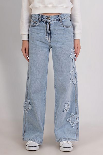 DMB BOYS & GIRLS Girls' Cotton Embroidered Wide Leg Jeans
