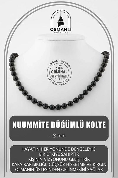 OSMANLI DOĞAL TAŞ Nuummite 8 مم - قلادة من الحجر الطبيعي المعقود
