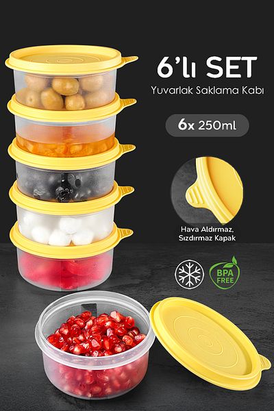 Meleni Home Set of 6 Yellow Round Food Storage - Food Container, 6X250Ml Organizer Organizer