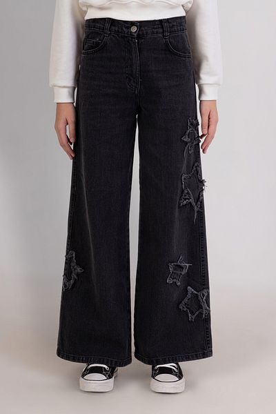 DMB BOYS & GIRLS Girls' Cotton Embroidered Wide Leg Jeans