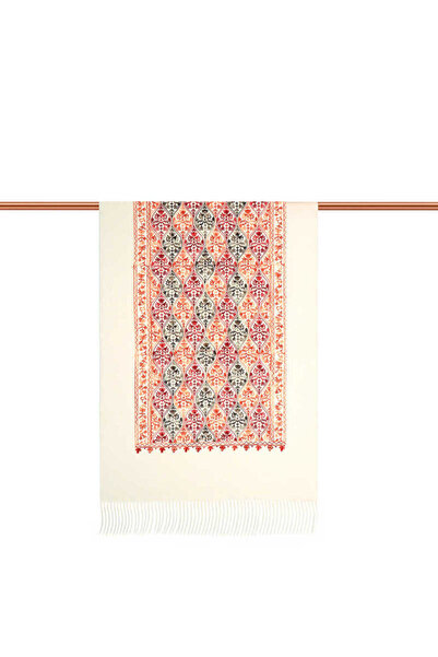 Bursa İpek Κρεμ κεντημένο χειμωνιάτικο σάλι