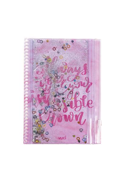 VUKİ A5 Notebook with Pink Marble Glitter and Water Cover Pencil Case