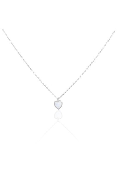 Spossy Silver Jewelry 925 Ayar Gümüş, Silver, Beyaz Opal Taşlı Minimal Kalp K...
