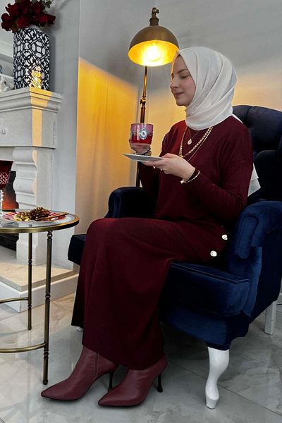 Rabia Şamlı Σετ πλεκτό μπορντό Sezen
