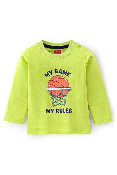 Babyhug تي شيرت من القطن المحبوك بأكمام طويلة مع طباعة رسومات كرة السلة - أخض...