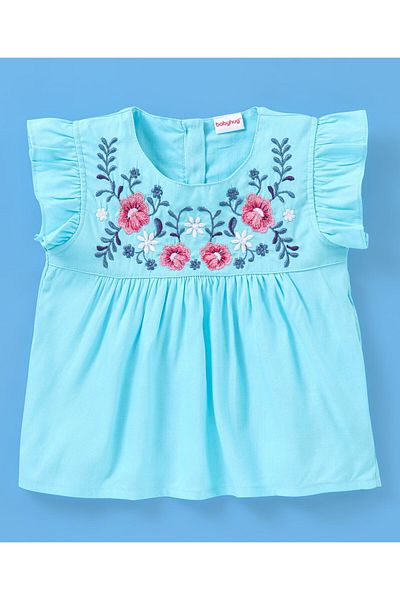Babyhug Babyhug Rayon Woven Frill Sleeve Top & Frill Babyhug Girl'S Half Sleeve Rayon Woven Top -Light Blue