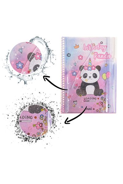 VUKİ Caiet A5 cu Panda Glitter și Husă Juicy