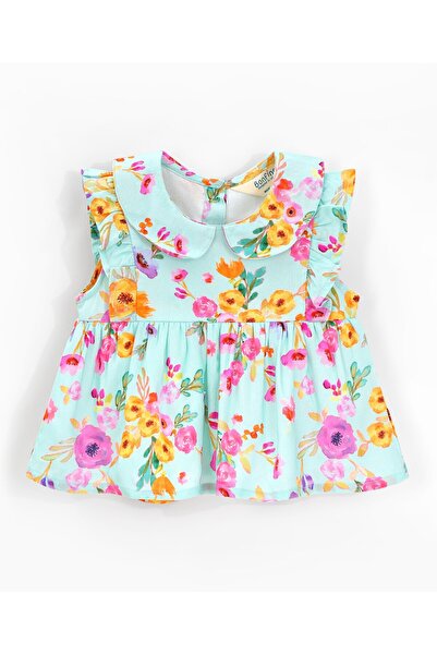 Bonfino Peter Pan Collar Frock Style Frill Detailed Top - Light Green