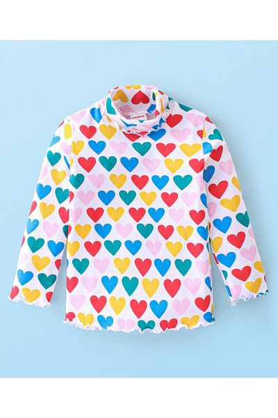 Babyhug تي شيرت Babyhug Skivi بأكمام كاملة من القطن والليكرا مع طبعة قلب - متعدد الألوان