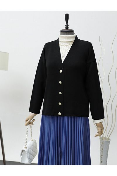 Modamorfo Metal Buttoned Knitwear Cardigan - Black