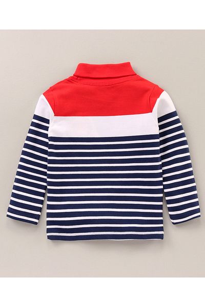 Babyhug Babyhug Full Sleeves Striped Skivi Tee - Red