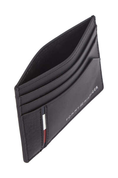 Tommy Hilfiger Black Men's Card Holder with Logo Detail and Inner Compartment Am0Am12769-Bds