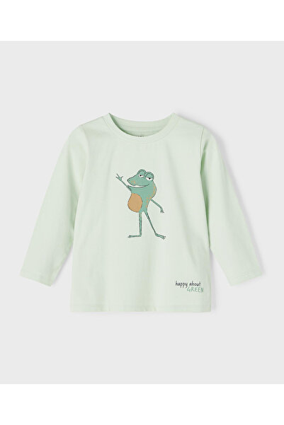 Name it تي شيرت بأكمام طويلة وطبعة ضفدع - أخضر فاتح
