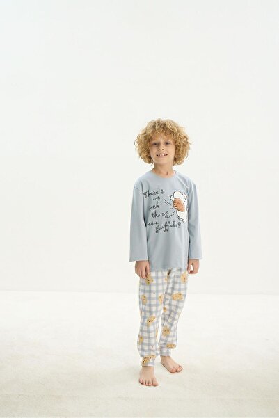 Sevim Costum de pijama albastru cu maneca lunga pentru baieti C6T5N7O8