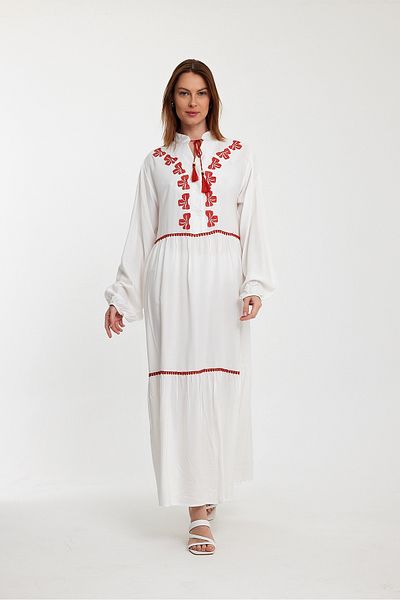 Denismoda Magnificent Collar Embroidered Lace-up Long Balcony Sleeve Women's Dress