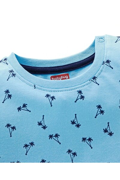 Babyhug Babyhug Cotton Half Sleeves T-Shirt with Trees Print - Sky Blue