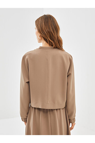 LC Waikiki LCWAIKIKI Κλασικό μπεζ μονόχρωμο μακρυμάνικο γυναικείο κολεγιακό μπουφάν